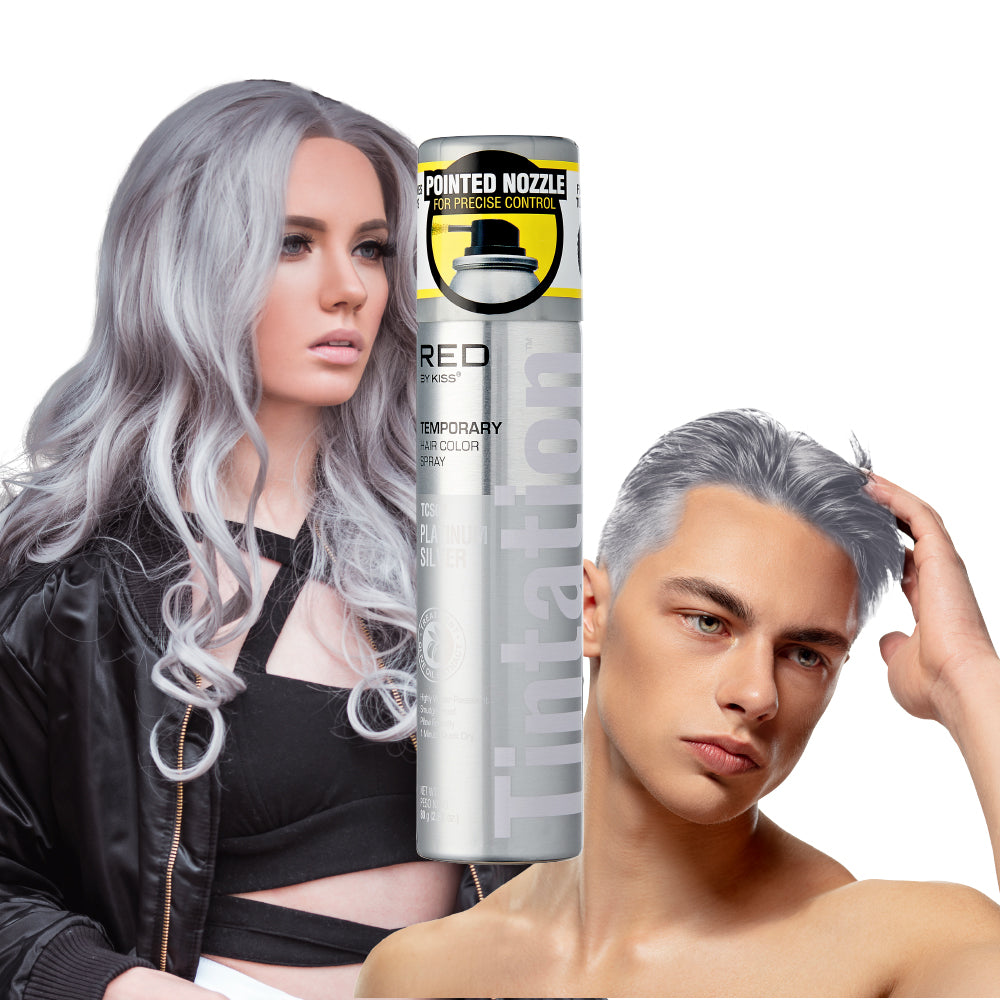 RED BY KISS TEMPORARY HAIR COLOR SPRAY TCS07 (PLAT SILVER) 2.82 Oz