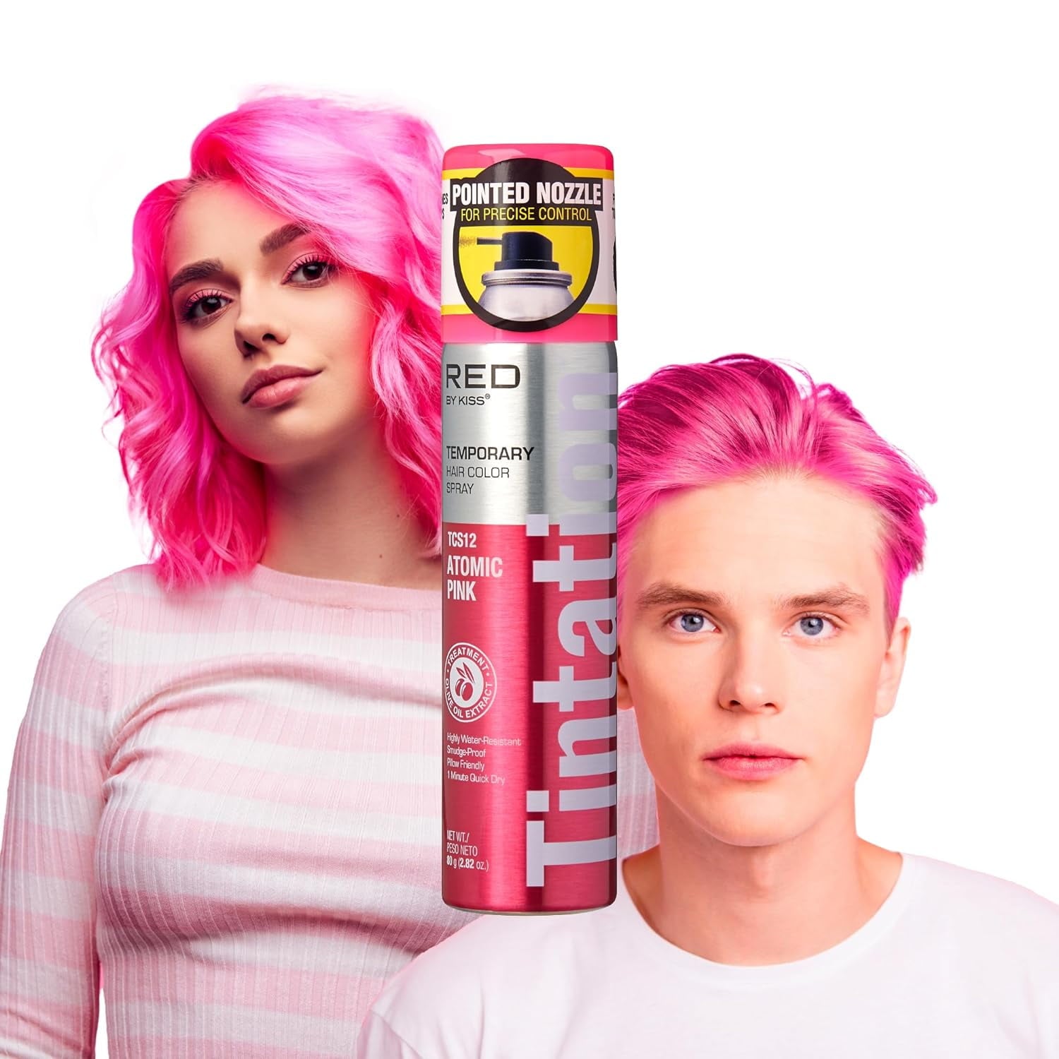 RED BY KISS TEMPORARY HAIR COLOR SPRAY TCS12 (ATOMIC PINK) 2.82 Oz