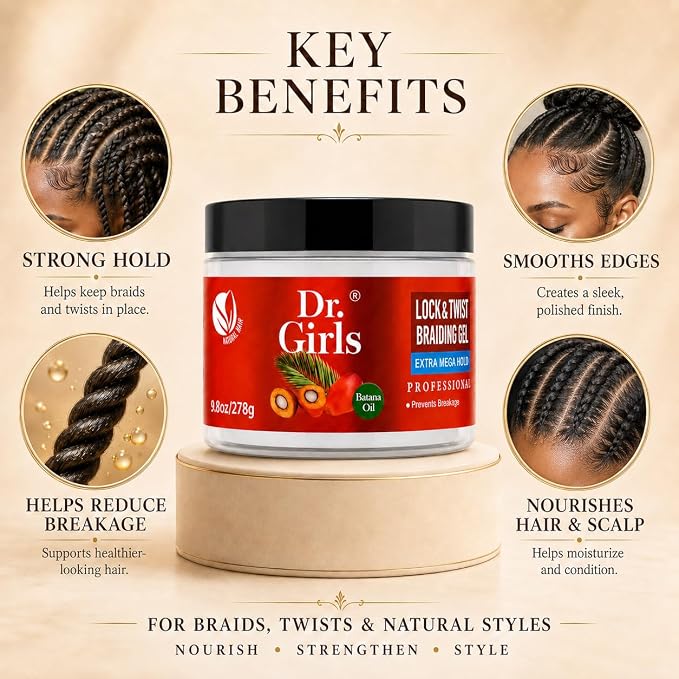 DR GIRLS SUPER GROW LOC & TWISTS BRAIDING GEL BATANA OIL 9.8OZ