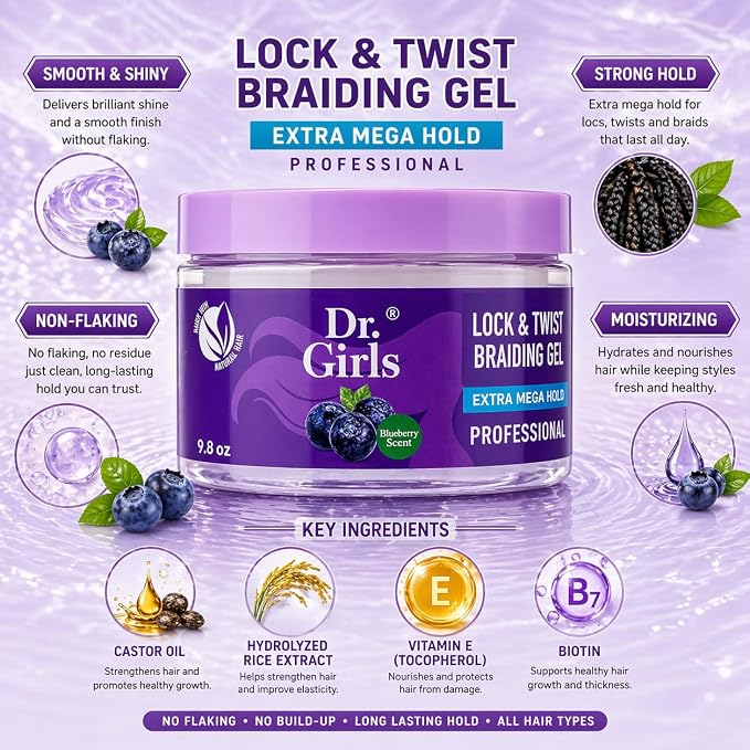 DR. GIRLS SUPER GROW LOC & TWISTS BRAIDING GEL (BLUEBERRY) 9.8OZ