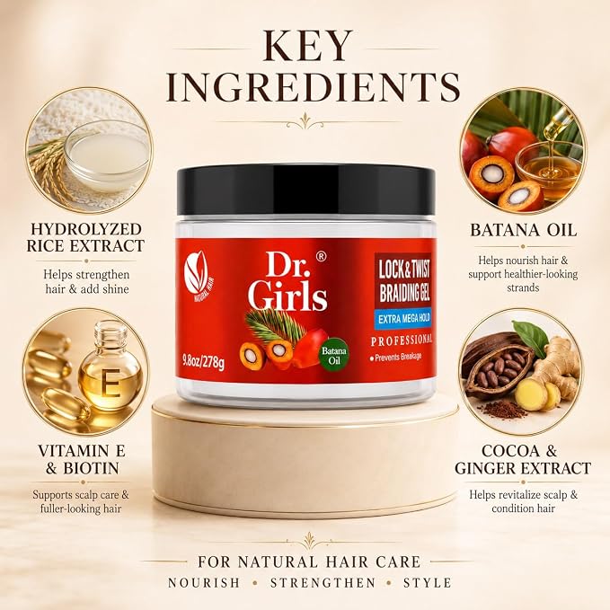 DR GIRLS SUPER GROW LOC & TWISTS BRAIDING GEL BATANA OIL 9.8OZ
