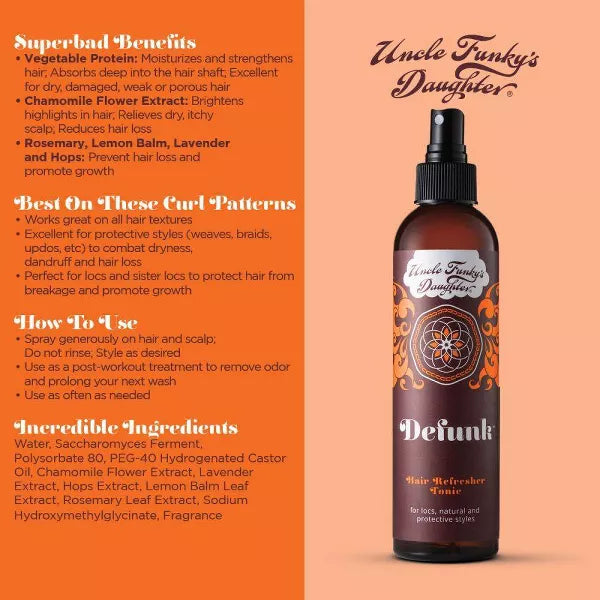 UNCLE FUNKY'S DAUGHTER DEFUNK HAIR ODOR NEUTRALIZING TONIC CURL ENHANCER 8oz