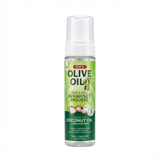 ORS OLIVE OIL HOLD & SHINE WRAP SET MOUSSE INFUSED WITH COCONUT OIL FOR RESTORATIVE SHINE (7.0 OZ)