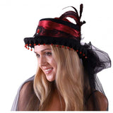 STEAMPUNK RED HAT WITH FEATHER