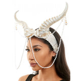 HEADPIECE HORNS WITH LACE BEAD CHAIN WHITE