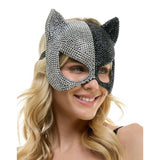 Black & Silver Rhinestone Cat Mask