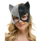 Black & Silver Rhinestone Cat Mask