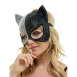 Black & Silver Rhinestone Cat Mask
