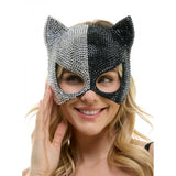 Black & Silver Rhinestone Cat Mask
