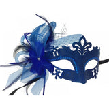 Blue Feather Flower Masquerade Mask