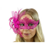 Hot Pink Feather Flower Masquerade Mask