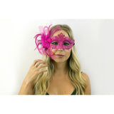 Hot Pink Feather Flower Masquerade Mask