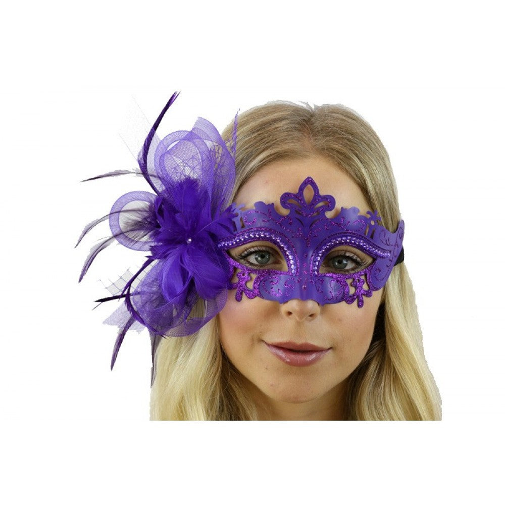 Purple Feather Flower Masquerade Mask