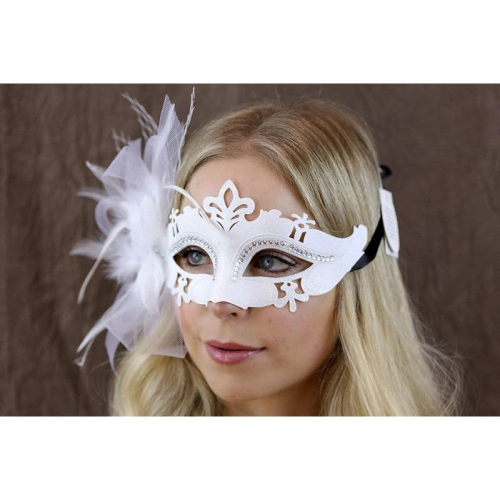 White Feather Masquerade Mask