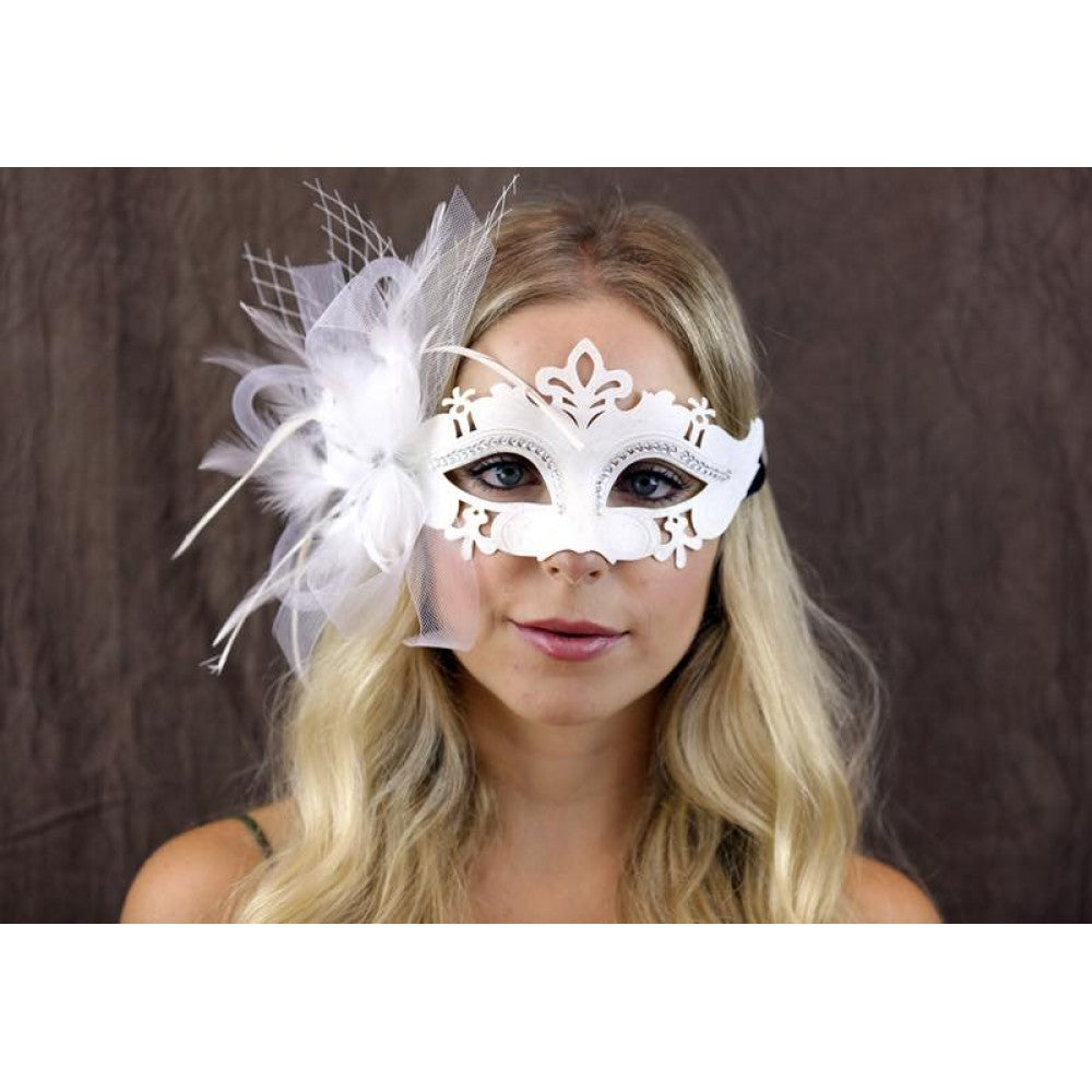 White Feather Masquerade Mask
