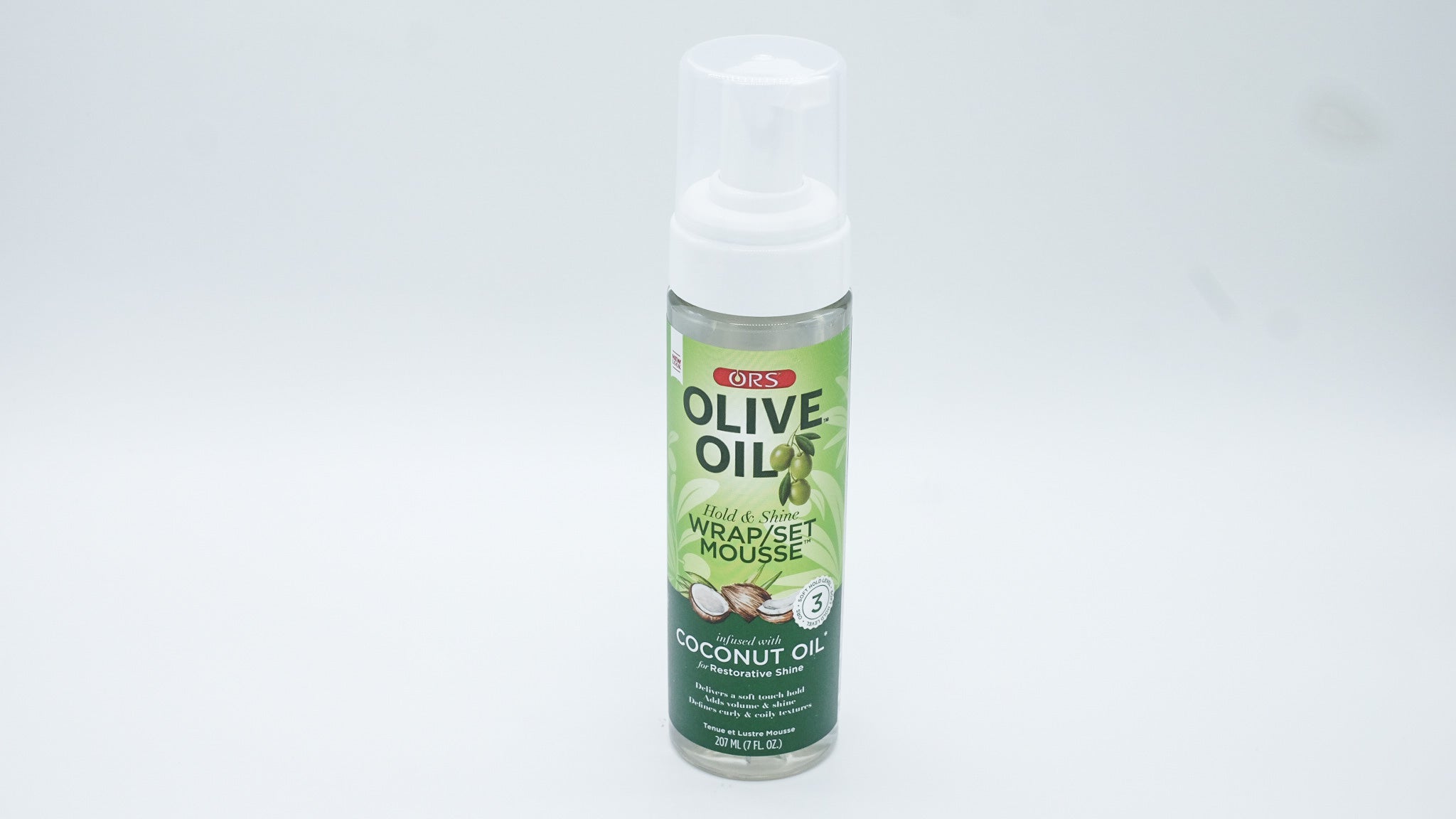 ORS OLIVE OIL HOLD & SHINE WRAP SET MOUSSE INFUSED WITH COCONUT OIL FOR RESTORATIVE SHINE (7.0 OZ)
