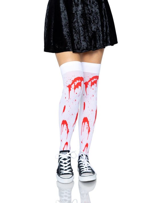 LEG AVENUE BLOODY ZOMBIE THIGH HIGHS WHITE/RED