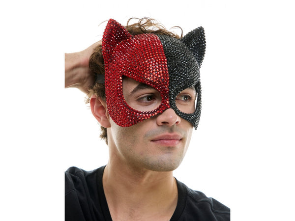 Red & Black Rhinestone Cat Mask