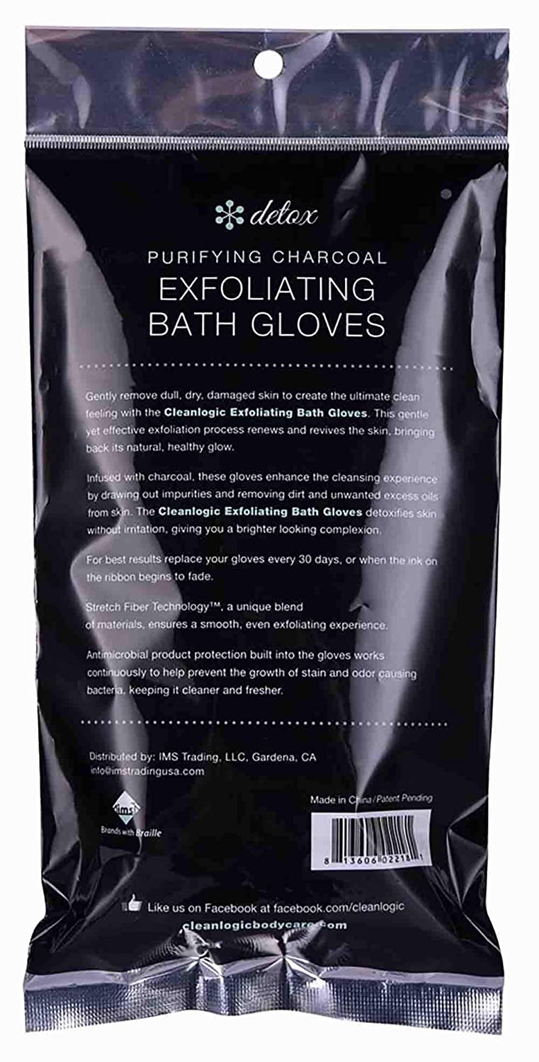 CLEAN LOGIC DETOX CHARCOAL EXFOLIATING BATH GLOVES 50217