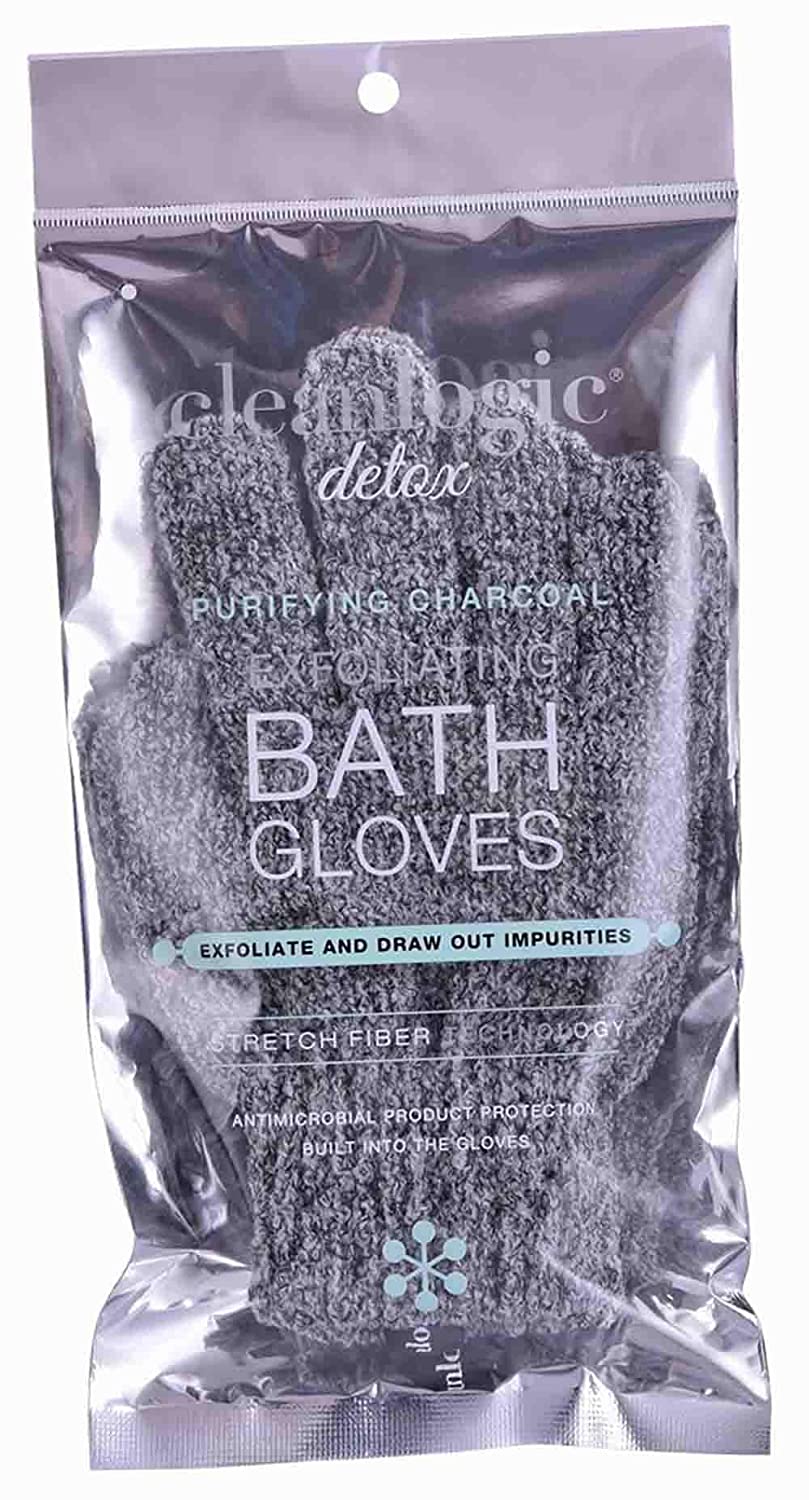 CLEAN LOGIC DETOX CHARCOAL EXFOLIATING BATH GLOVES 50217